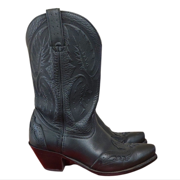 Road Wolf Women's Black Cowboy Boots Sz 7.5 Black Embossed Western Boots - Picture 4 of 11